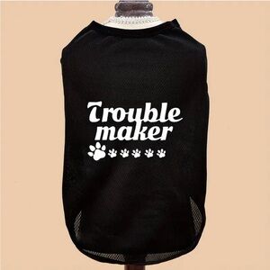 “Trouble Maker” Breathable Mesh Vest T-Shirt Outfit for Mini/Sm Pet Dog/Cat (M)
